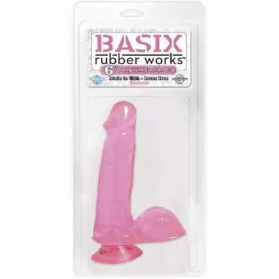 Basix Rubber Works 6 Inch Dong With Suction Cup Pink