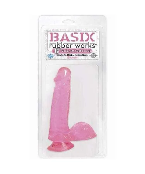 Basix Rubber Works - 6 Inch Dong With Suction Cup - Pink