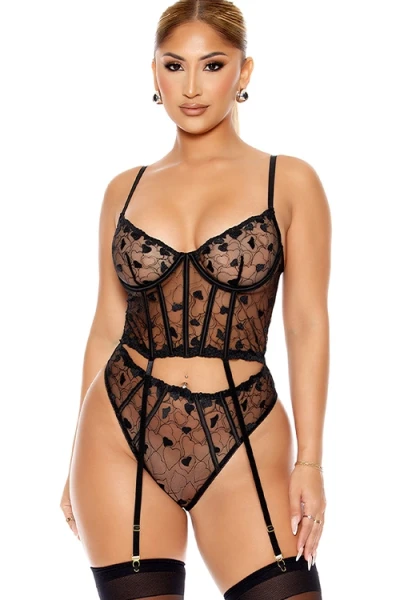 Heartbeat Harmony Black Bustier Set By Forplay