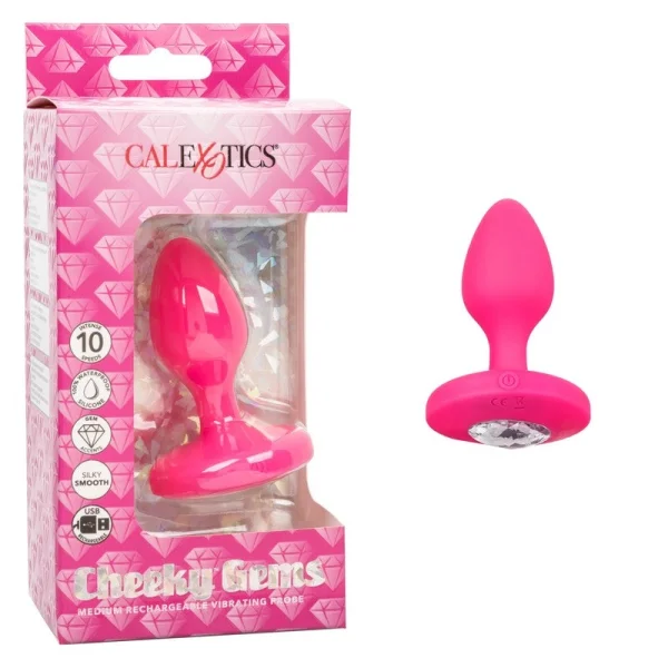 Cheeky Gems Silicone Rechargeable Vibrating Medium Anal Probe By CalExotics - Pink