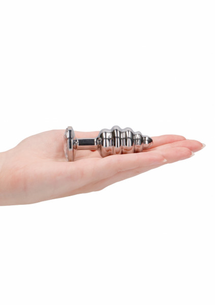 Ribbed Diamond Plug - 2.75 Inch - Silver - Male Butt Plug