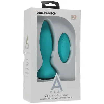 Doc Johnson A Play Adventurous Vibrating Silicone Teal Anal Plug with Remote