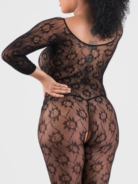Lovehoney Plus Size Boudoir Babe Black Lace Crotchless Bodystocking