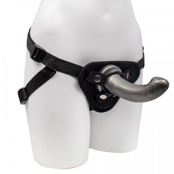 Marbled Silver Curved Strap-On – 7 Inch