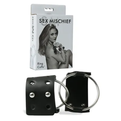 Sex Mischief Vegan Leather Cuffs with Interlocked Ring Connectors