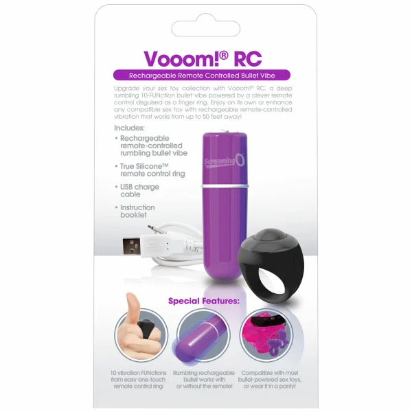 Charged Vooom Rechargeable 10 Function Remote Control Vibrator By Screaming O - Purple