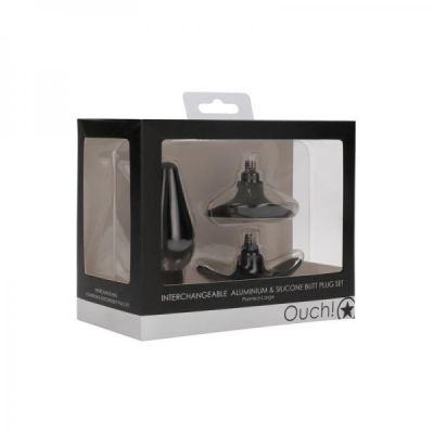 Interchangeable Butt Plug Set Pointed Large Black
