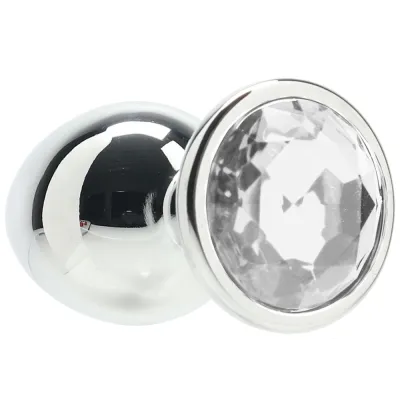Shots Ouch Round Gem Butt Plug Medium Silver Diamond