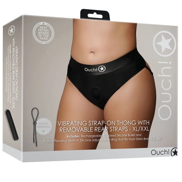 Ouch! Black Vibrating Strap-On Strappy Thong
