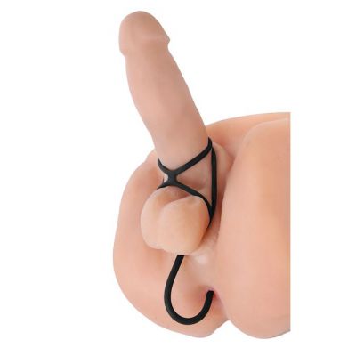 Triple Threat Silicone Tri Cock Ring And Anal Plug Black