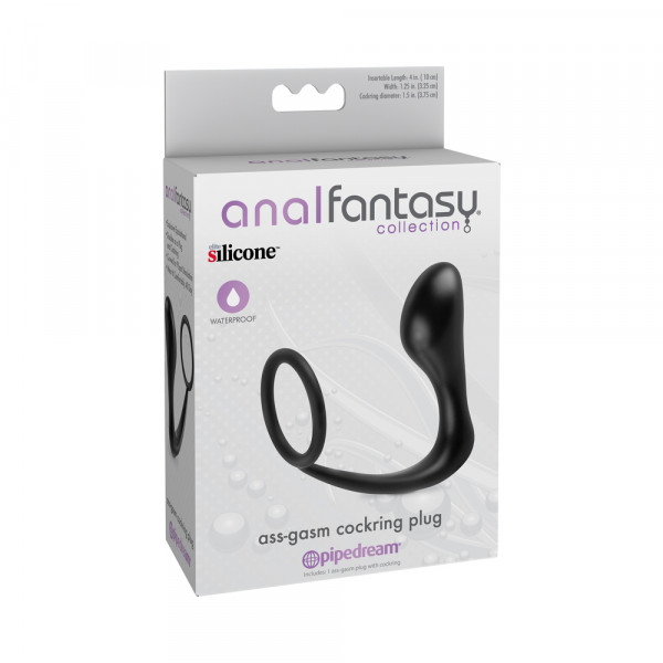 Ass-Gasm Silicone Cockring Plug - Black — image 6 of 12