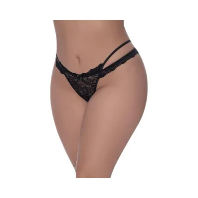 Women s Lingerie Magic Silk Ooh La Lace Cross Strap Split Crotch Tanga Black Queen Size