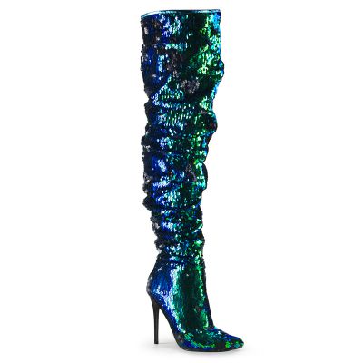 5 inches Ruched Sequined Thigh High Boot 1 3 Side Zip