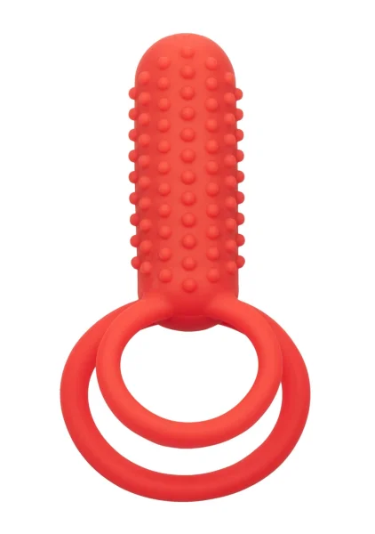 Silicone Rechargeable Vertical Dual Enhancer Vibrating Cock Ring By CalExotics - Red