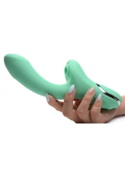 Shegasm 10X Minty Silicone Pressure Wave Clitoral Stimulator With G-Spot Vibrator - Teal