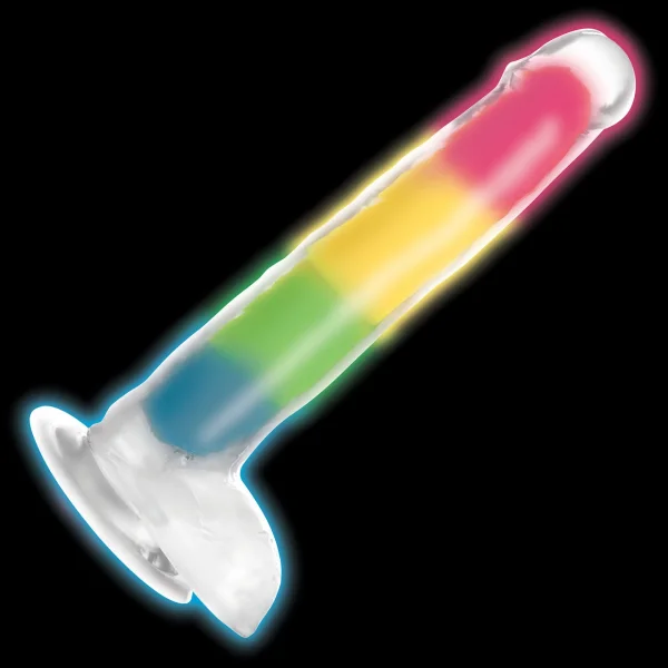 Lollicock Glow In The Dark 8" Silicone Suction Cup Dildo With Balls - Rainbow