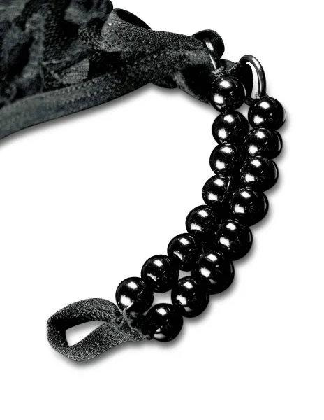 Hookup Panties Crotchless Pleasure Pearls - Black - XL - Xxl