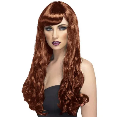 Long Wavy Brunette Wig with Fringe