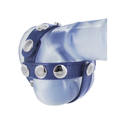 Blue Leather Cock And Ball Harness Black