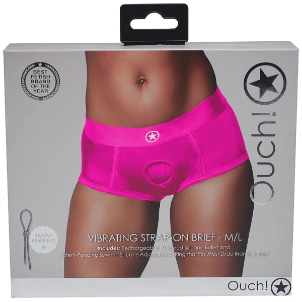 Ouch! Vibrating Pink Strap-on Brief in XS/S