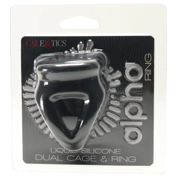 Alpha Liquid Silicone Dual Cage & Cock Ring By CalExotics - Black