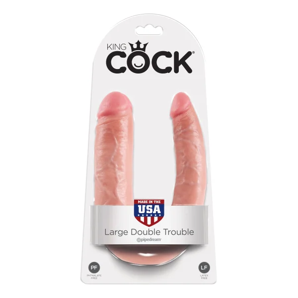 King Cock U-Shaped Large Double Trouble Dildo - Vanilla