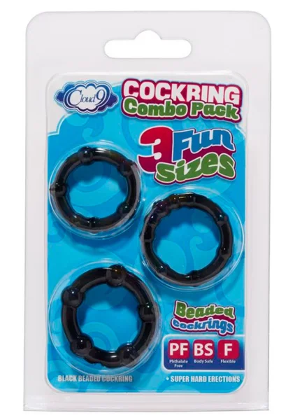 Cloud 9 - Cockring Combo Beaded Black