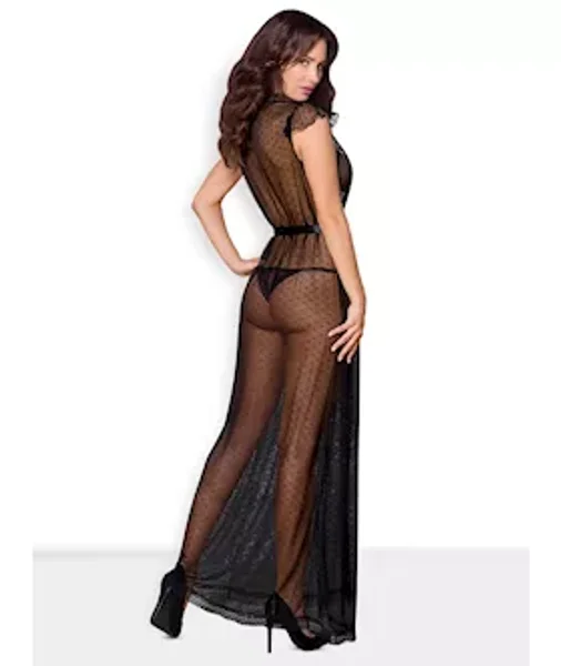 Obsessive Glamour - Robe And Thong  - Black - S/m — image 4 of 4