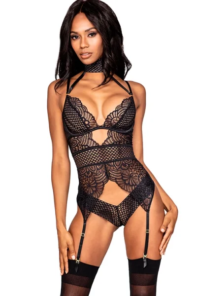 Black Lotus Lace Garter Teddy By Dreamgirl