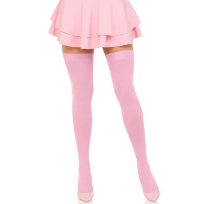 Opaque Nylon Thigh Highs One Size Pink
