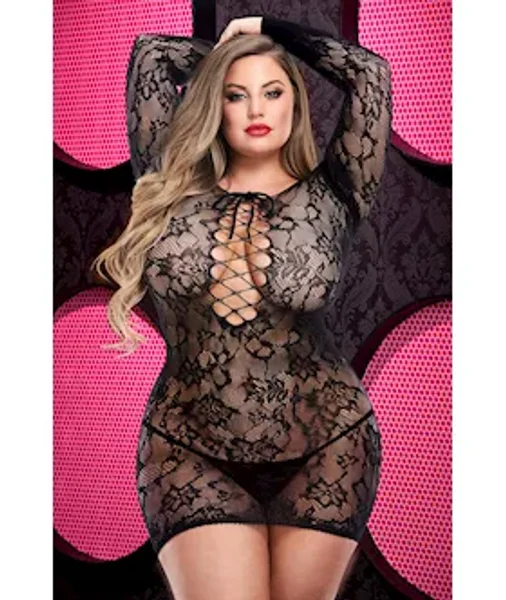 Lace Off The Shoulder Mini Dress  - Black - Queen — image 2 of 2
