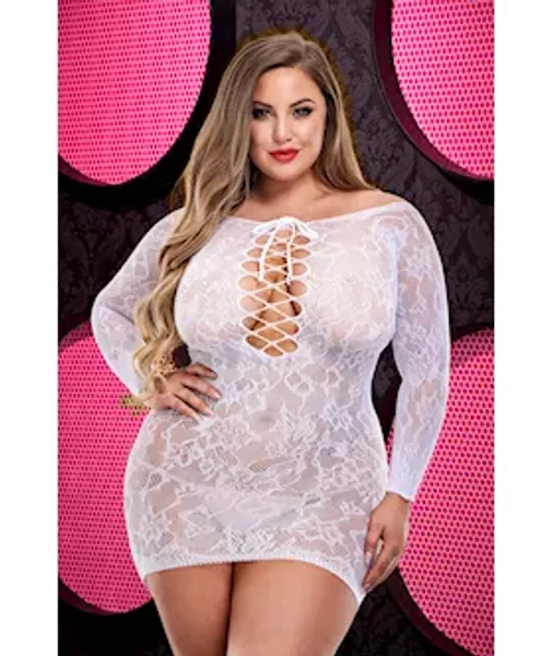 Lace Off The Shoulder Mini Dress  - White - Os/xl — image 2 of 2
