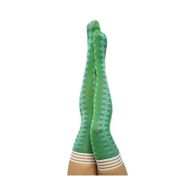 Kixies On Point Collection Par 4 Green Argyle Thigh high Stockings Size A