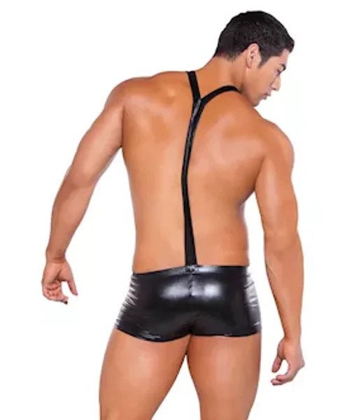 Zeus Wet Look Suspender Shorts - Black - One Size — image 4 of 4