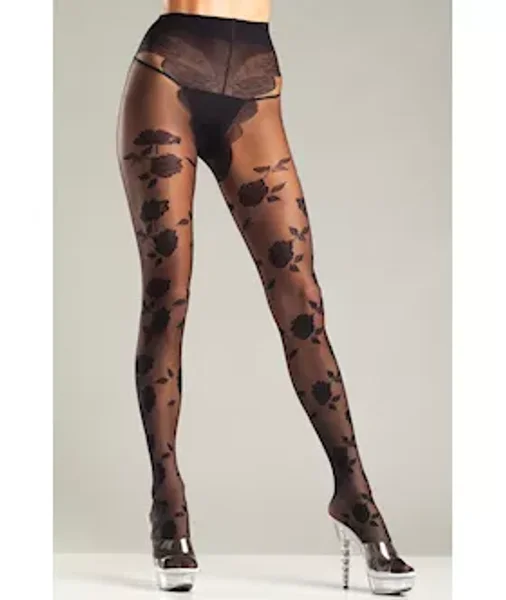 French Cut Floral Pantyhose - Black - One Size — image 2 of 2