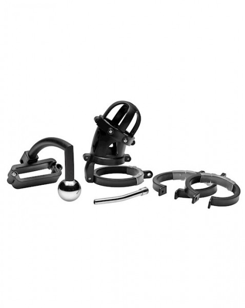 Oppressor Male Confinement Chastity Cage With Ball Clamp And Anal Hook (Black)
