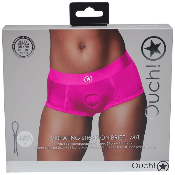 Ouch! Vibrating Pink Strap-on Brief in M/L