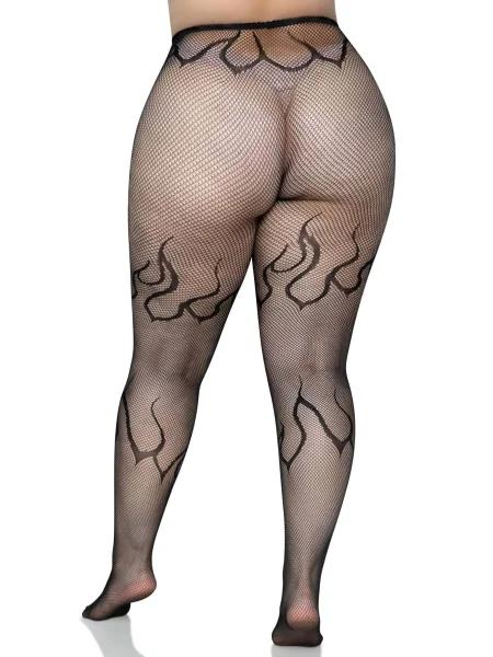 Flame Net Tights - 1x-2x - Black
