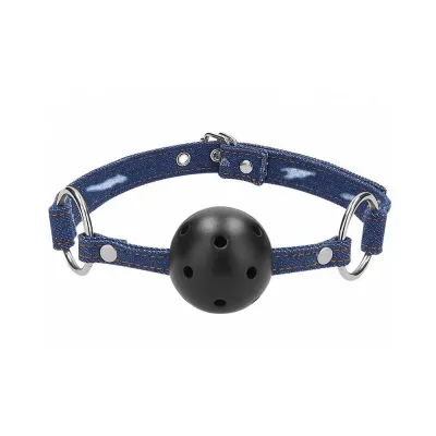 Ouch Silicone Ball Gag With Roughened Denim Straps Blue