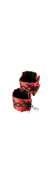 Tantric Satin Ties Ankle Cuffs Red with Black
