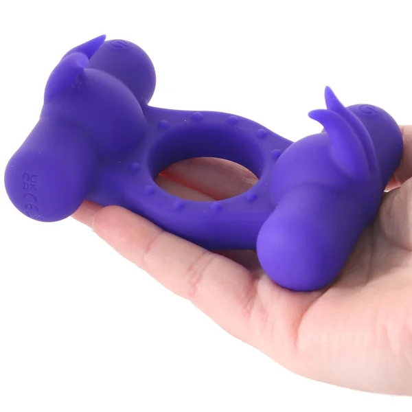 Silicone Rechargeable Triple Orgasm Enhancer Vibrating Cock Ring By CalExotics - Purple