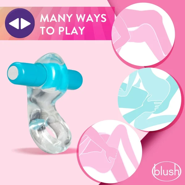 Cockring W/Clit Stimulator - Play With Me  Delight Vibrating C-Ring - Blue - Blush Novelties