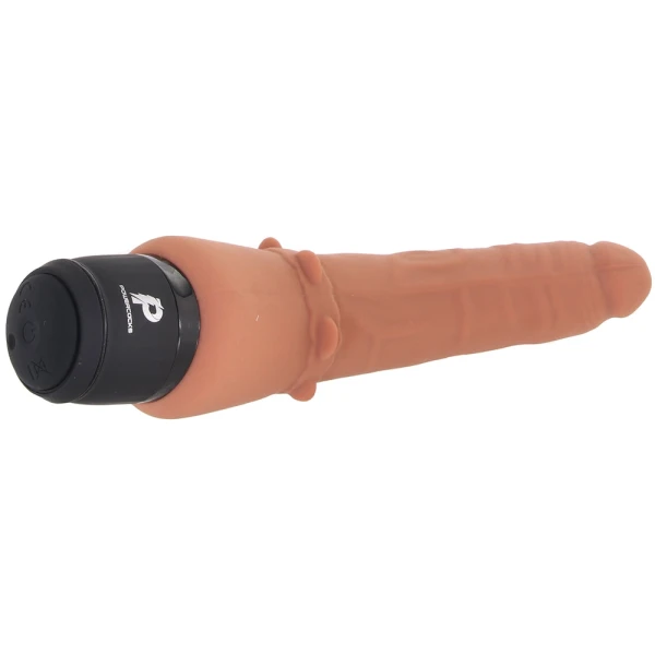 Powercocks Slim Anal Realistic Silicone Waterproof Rechargeable 7" Vibrator - Caramel