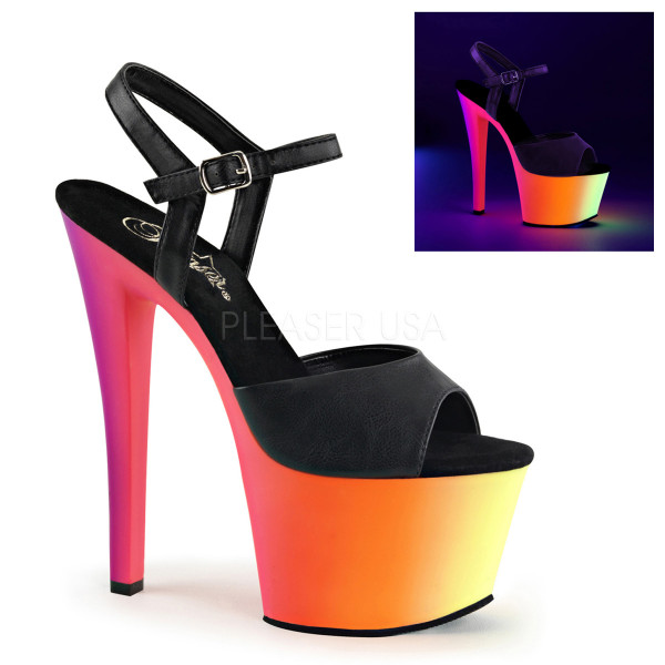 7 inch Heel, 2 3/4 inch PF Ankle Strap Sandal, Neon UV Reactive