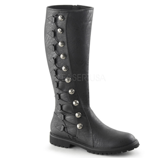 1 1/2 inches Heel Men's Knee High Boot w/ Button Lace-up, Zip
