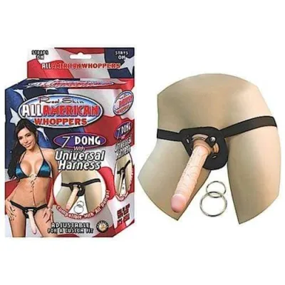 All American Whoppers 7 Inch Dong With Universal Harness Flesh
