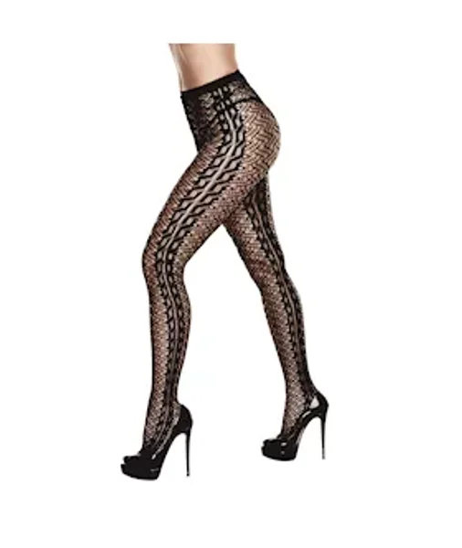 Baci Sheer Crotchless Lace Top Suspender Hose One Size - Black - O/s — image 2 of 2