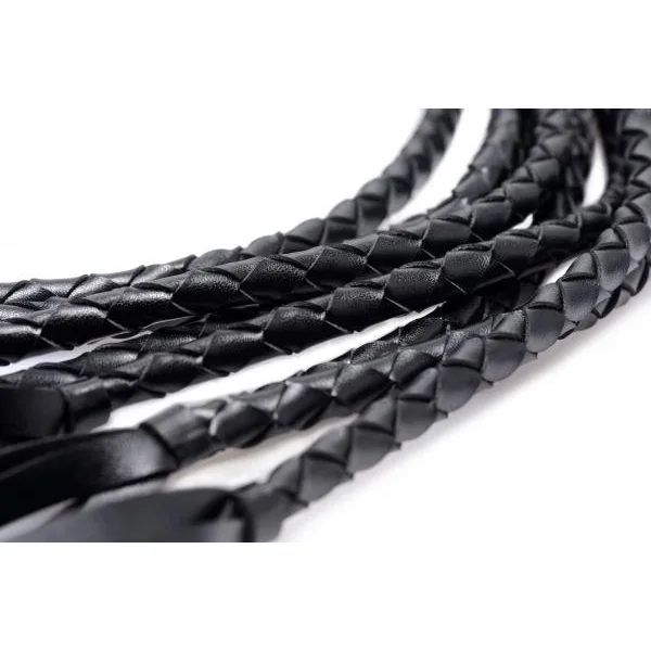 8 Tail Braided Flogger Black Leather