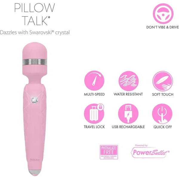 Pillow Talk Cheeky Silicone Waterproof Rechargeable Wand Style Vibrator - Pink