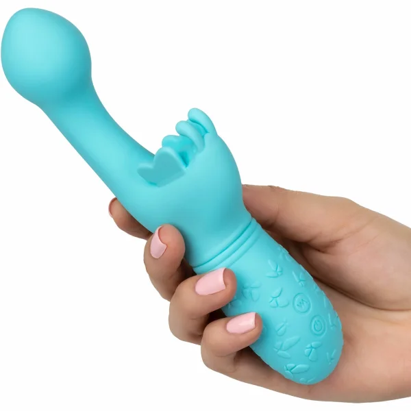Butterfly Kiss Silicone Rechargeable Waterproof Dual-Stimulation Vibrator By CalExotics - Blue
